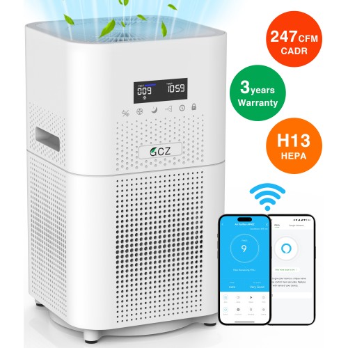 GCZ Air Purifier for Large Rooms, 2500 Sq. ft Smart WiFi Air Cleaner H13 True HEPA Filter Air Purifiers for Allergies and Asthma Remove 99.97% Pet Hair, Allergies, Smokers, Odors, Dust, Pollen